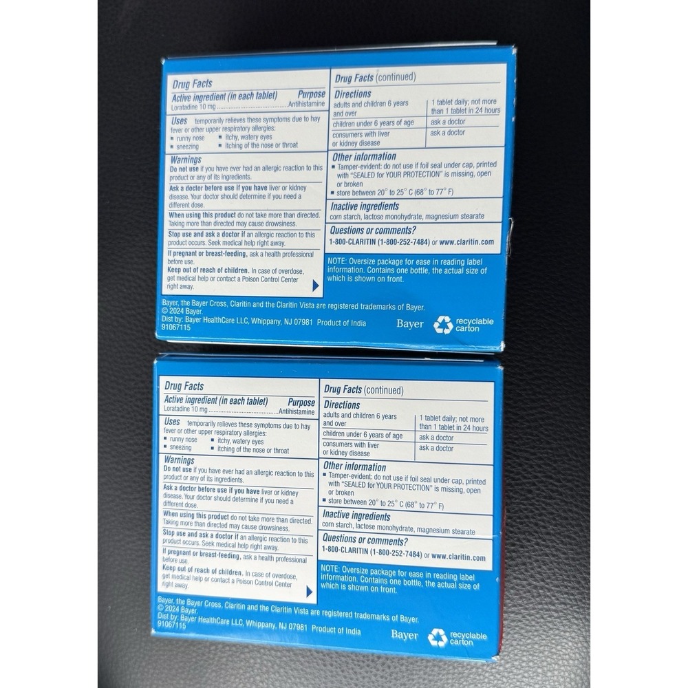 Claritin 24hr Non-Drowsy Allergy Medicine 10mg 100 Count Lot Of 2 = 200 07/2027 - Picture 2 of 3